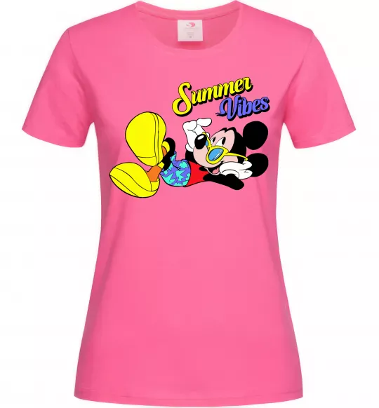 Женская футболка Summer vibes Mickey Ярко-розовый фото