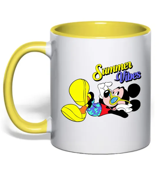 Чашка с цветной ручкой Summer vibes Mickey Лимонный фото