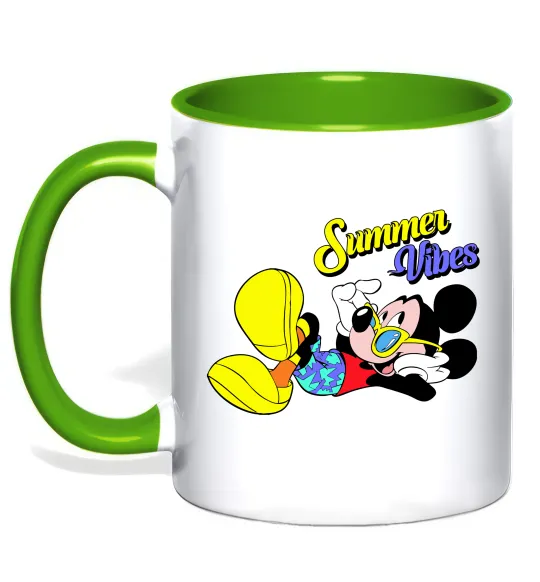 Чашка с цветной ручкой Summer vibes Mickey Лаймовый фото