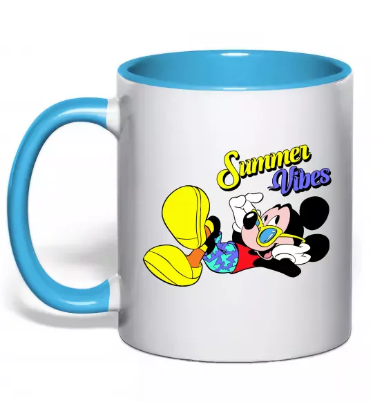 Чашка с цветной ручкой Summer vibes Mickey Голубой фото