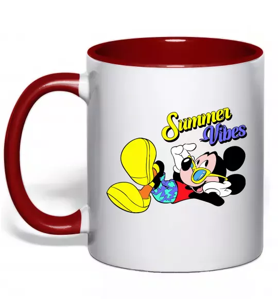 Чашка с цветной ручкой Summer vibes Mickey Красный фото