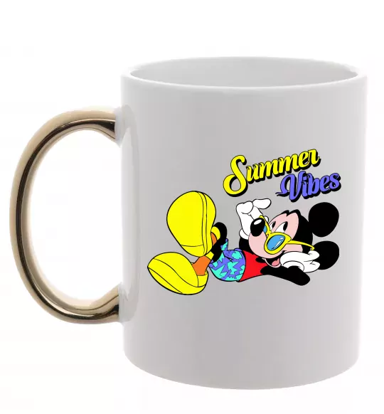 Чашка с цветной ручкой Summer vibes Mickey Золото фото