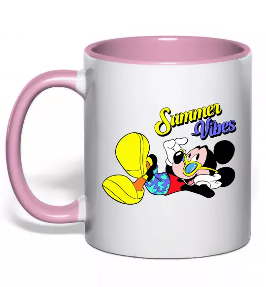 Чашка с цветной ручкой Summer vibes Mickey Нежно розовый фото