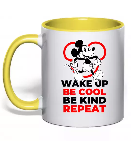 Чашка з кольоровою ручкою Be cool be kind Сонячно жовтий фото