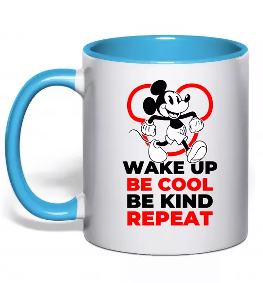 Чашка з кольоровою ручкою Be cool be kind Блакитний фото