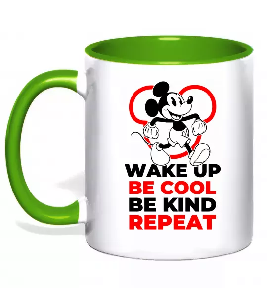 Чашка з кольоровою ручкою Be cool be kind Зелений фото