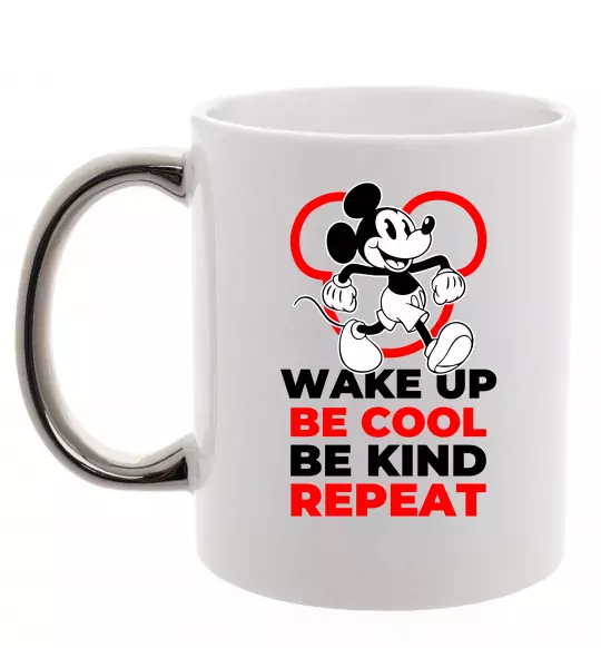 Чашка з кольоровою ручкою Be cool be kind Срібло фото