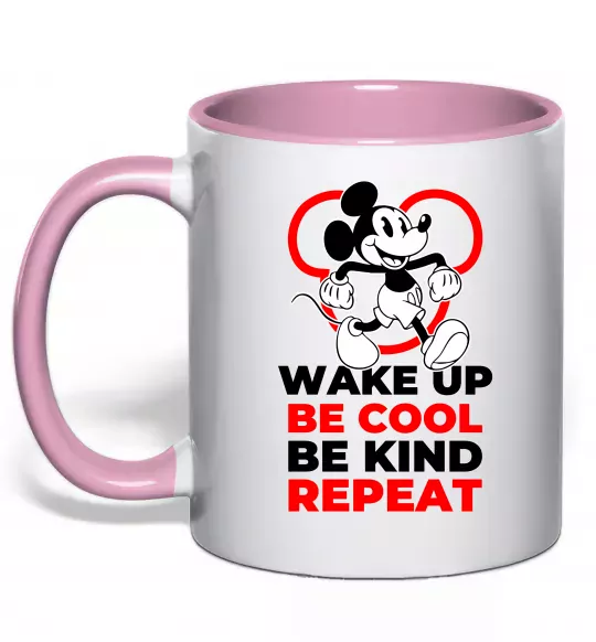 Чашка з кольоровою ручкою Be cool be kind Ніжно рожевий фото