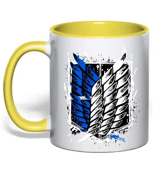 Чашка з кольоровою ручкою Атака титанів розвідувальний корпус Лимонний фото