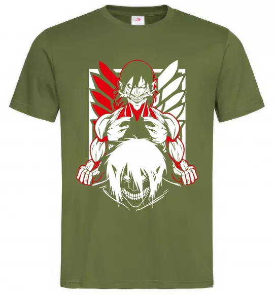 Мужская футболка Атака титанів Ерен Оливковый фото