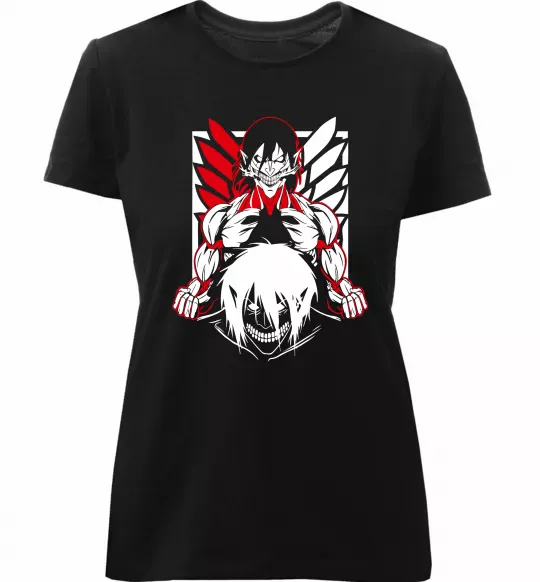 Жіноча преміум футболка Атака титанів Ерен Чорний фото