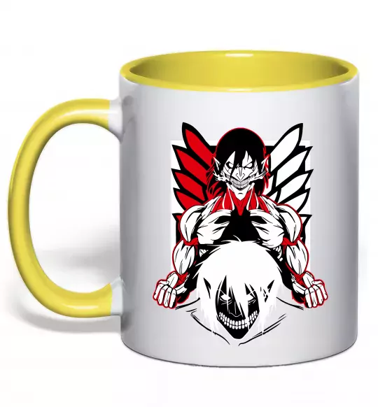 Чашка з кольоровою ручкою Атака титанів Ерен Сонячно жовтий фото