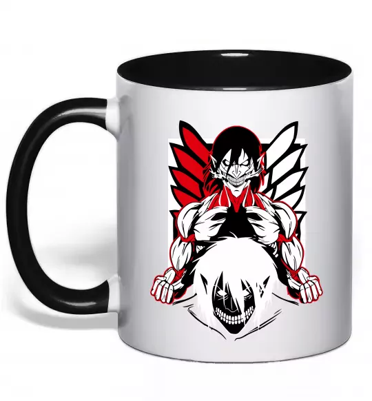 Чашка з кольоровою ручкою Атака титанів Ерен Чорний фото