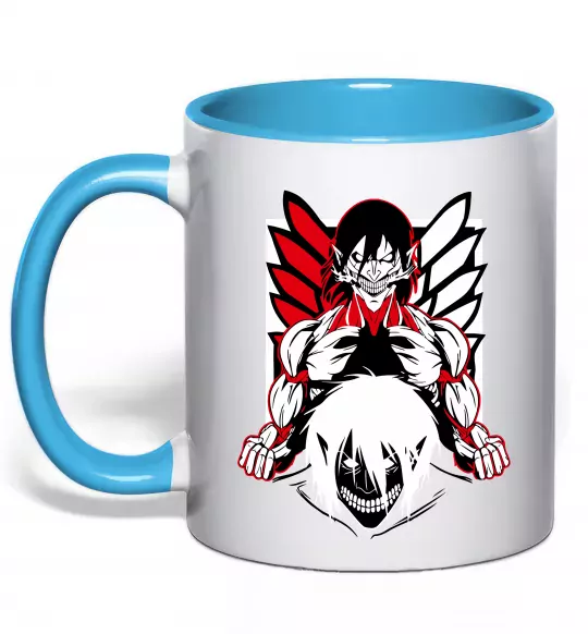 Чашка з кольоровою ручкою Атака титанів Ерен Блакитний фото