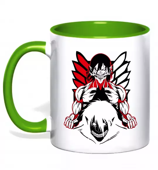 Чашка з кольоровою ручкою Атака титанів Ерен Зелений фото