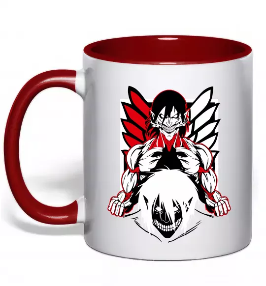 Чашка з кольоровою ручкою Атака титанів Ерен Червоний фото