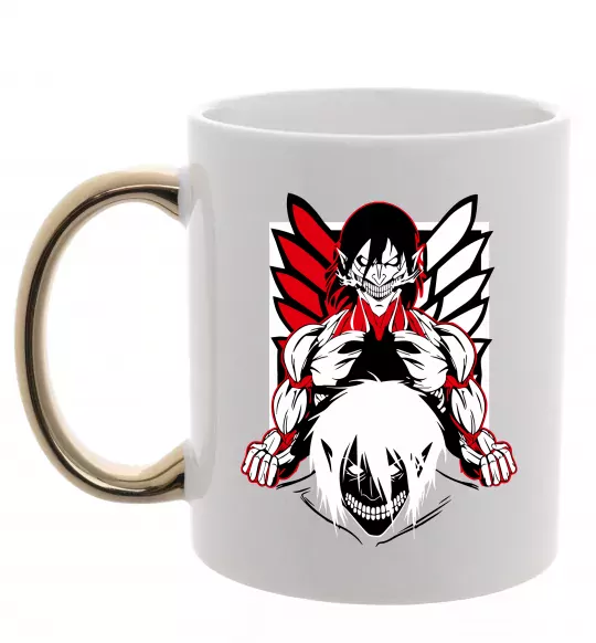 Чашка з кольоровою ручкою Атака титанів Ерен Золото фото