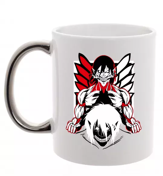 Чашка з кольоровою ручкою Атака титанів Ерен Срібло фото