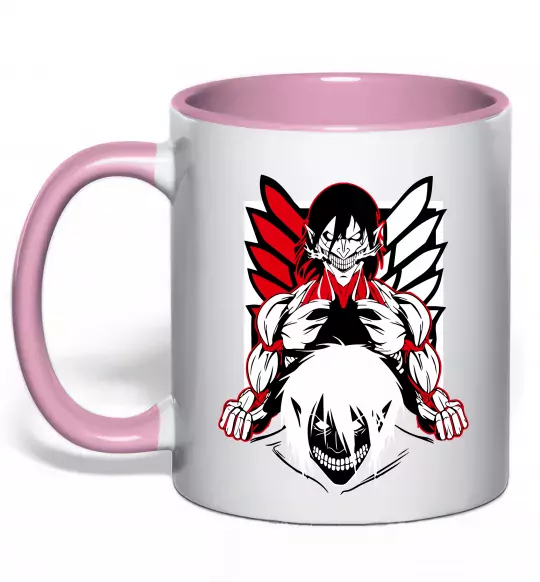 Чашка з кольоровою ручкою Атака титанів Ерен Ніжно рожевий фото