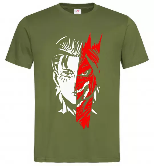 Мужская футболка Ерен Єгер Оливковый фото