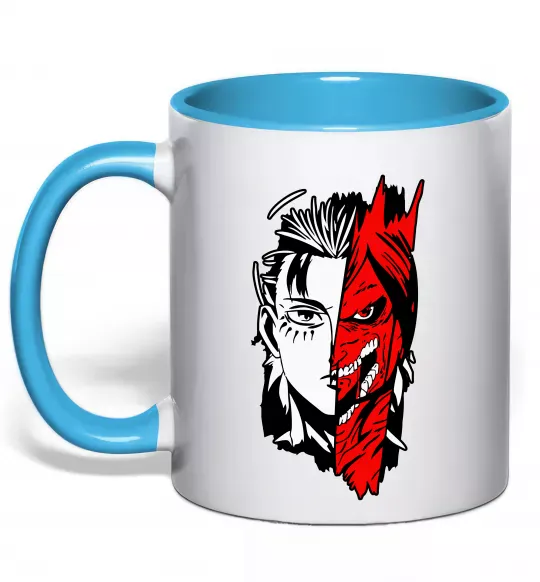 Чашка с цветной ручкой Ерен Єгер Голубой фото