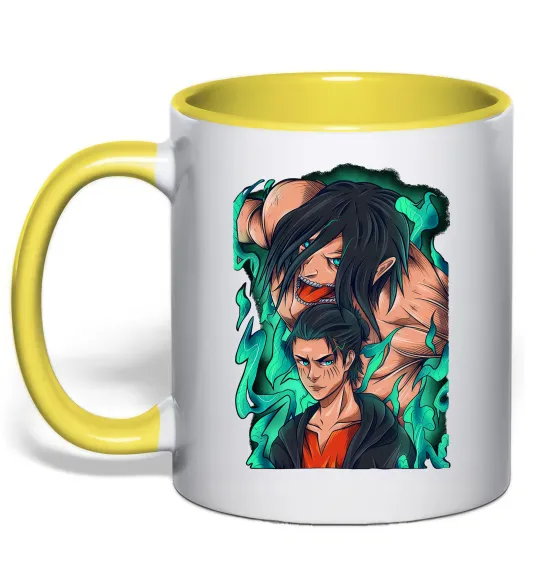 Чашка з кольоровою ручкою Ерене Єгер титан Лимонний фото