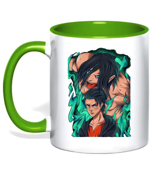 Чашка з кольоровою ручкою Ерене Єгер титан Лаймовий фото