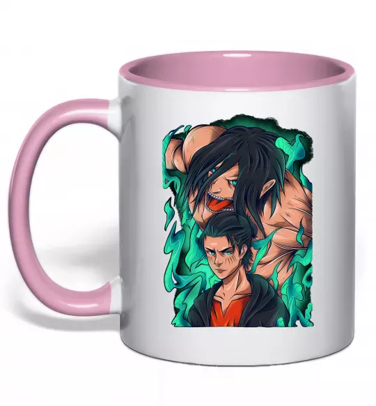 Чашка с цветной ручкой Ерене Єгер титан Нежно розовый фото