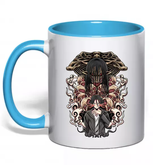 Чашка с цветной ручкой Eren Yeager Титан Голубой фото