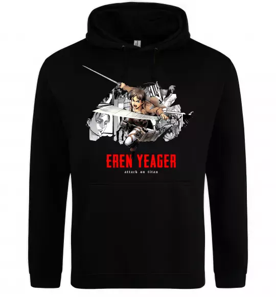 Чоловіча толстовка (худі) Eren Yeager Attack on titan Чорний фото