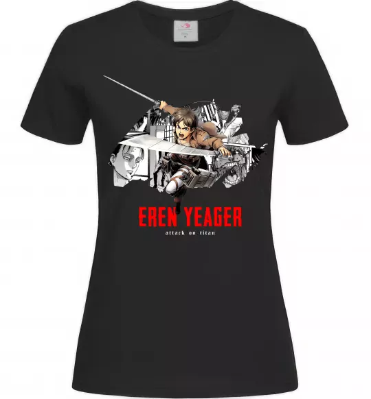 Жіноча футболка Eren Yeager Attack on titan Чорний фото