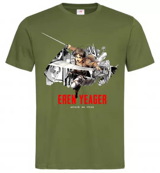 Мужская футболка Eren Yeager Attack on titan Оливковый фото