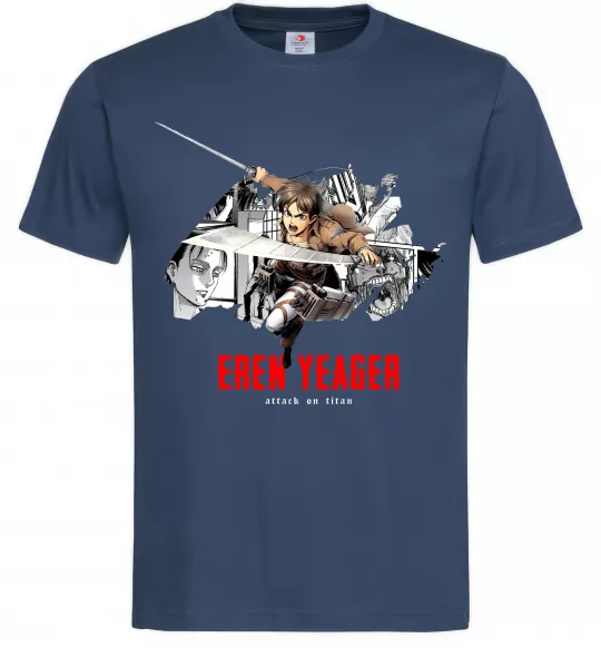 Мужская футболка Eren Yeager Attack on titan Темно-синий фото