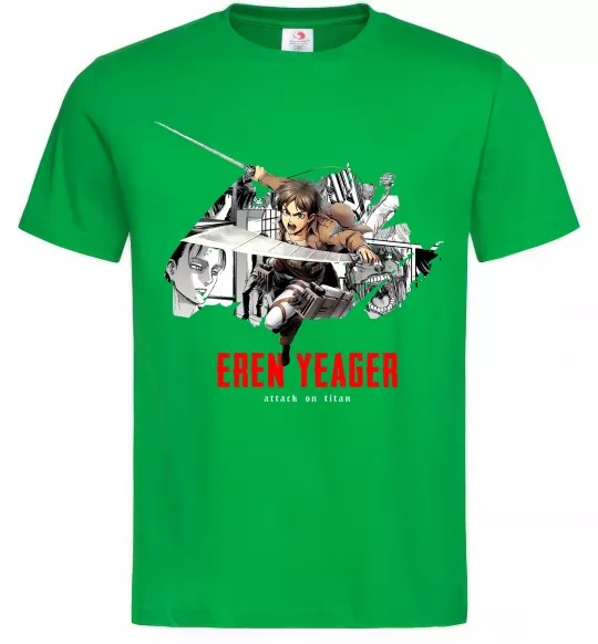 Мужская футболка Eren Yeager Attack on titan Зеленый фото
