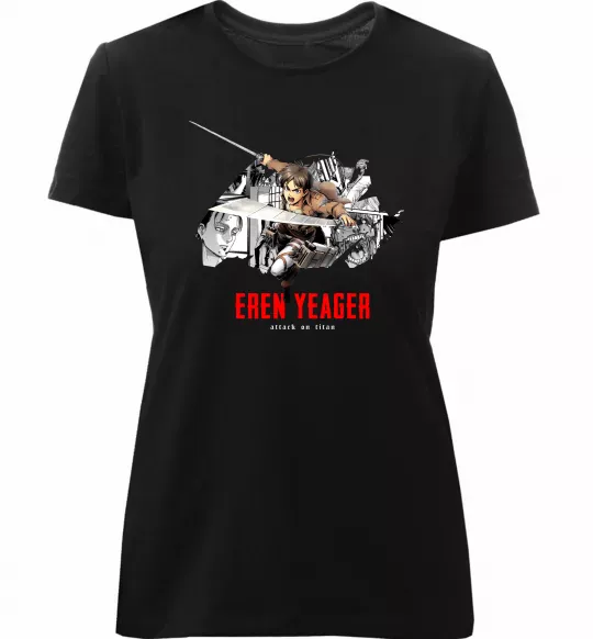 Женская премиум футболка Eren Yeager Attack on titan Черный фото