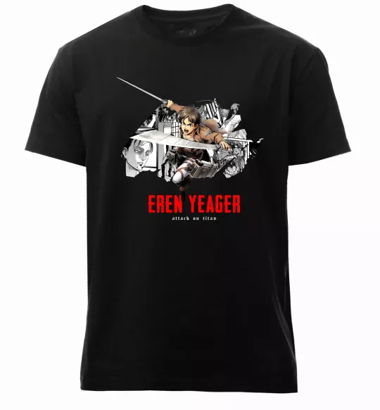 Чоловіча преміум футболка Eren Yeager Attack on titan Чорний фото