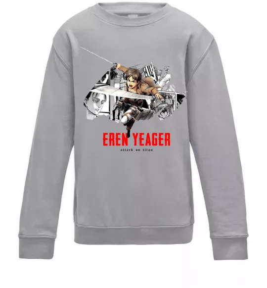 Детский Свитшот Eren Yeager Attack on titan Серый меланж фото