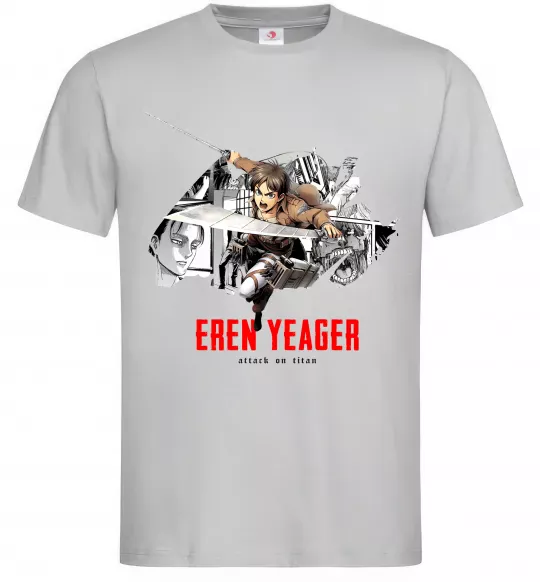 Мужская футболка Eren Yeager Attack on titan Серый фото
