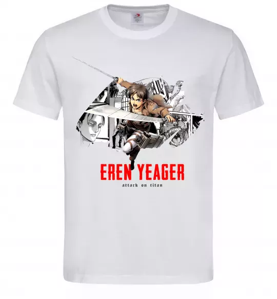 Мужская футболка Eren Yeager Attack on titan Белый фото