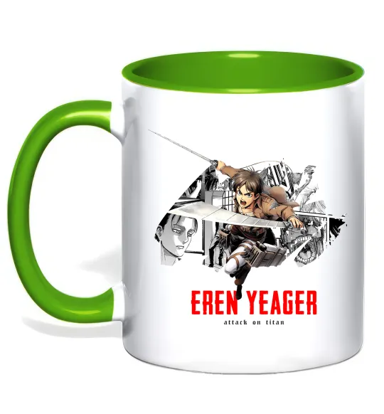 Чашка з кольоровою ручкою Eren Yeager Attack on titan Лаймовий фото