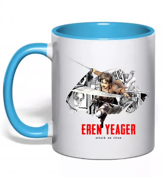 Чашка с цветной ручкой Eren Yeager Attack on titan Голубой фото