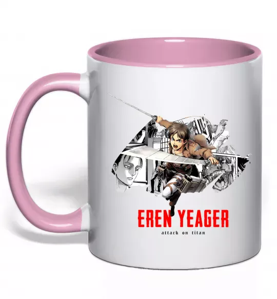 Чашка с цветной ручкой Eren Yeager Attack on titan Нежно розовый фото
