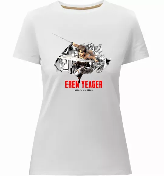 Женская премиум футболка Eren Yeager Attack on titan Белый фото