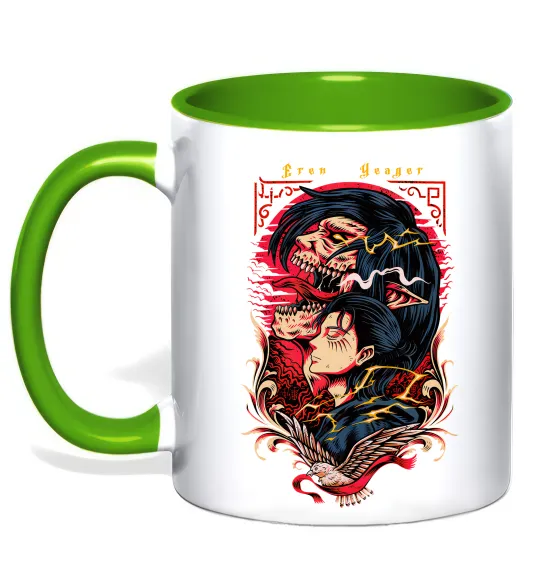 Чашка с цветной ручкой Eren Yeager Лаймовый фото