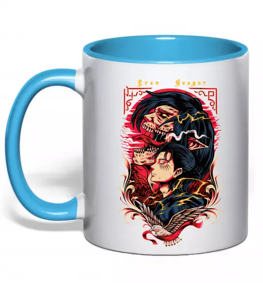 Чашка с цветной ручкой Eren Yeager Голубой фото