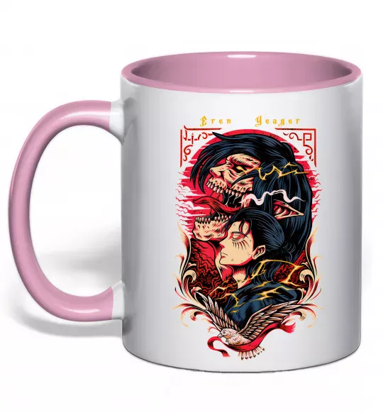 Чашка с цветной ручкой Eren Yeager Нежно розовый фото