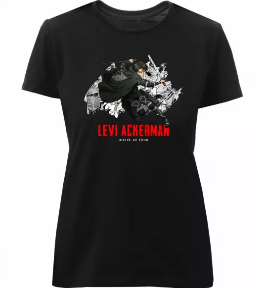 Женская премиум футболка Levi Ackerman Черный фото
