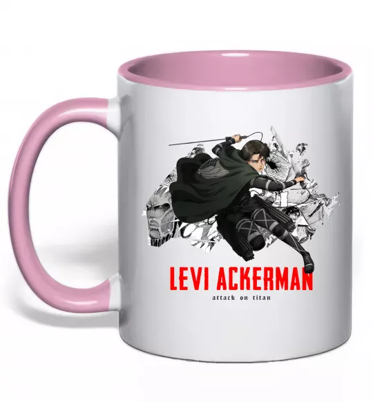 Чашка з кольоровою ручкою Levi Ackerman Ніжно рожевий фото