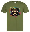 Чоловіча футболка Єнот в навушниках Оливковий фото