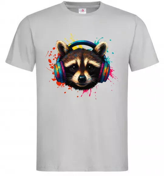 Чоловіча футболка Єнот в навушниках Сірий фото